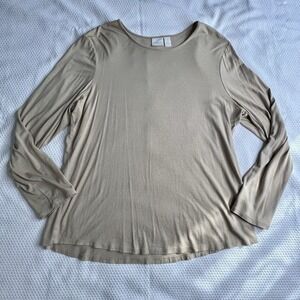 Chicos Womens Sz 3 US XL Beige Long Sleeve Metallic Pullover Round Neck Layering